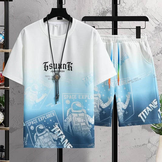 Space Explorer Men's Short Sleeve T-Shirt and Shorts 2-Piece Set