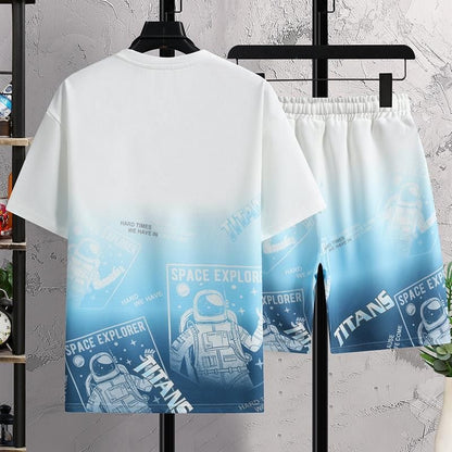 Space Explorer Men's Short Sleeve T-Shirt and Shorts 2-Piece Set