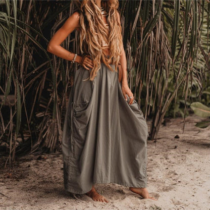 Women's Casual Maxi Skirt with Side Drawstrings