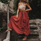 Women's Casual Maxi Skirt with Side Drawstrings