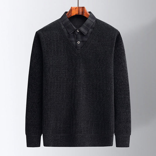 [warm gift] Men's Fluff-lined Sweater with Shirt Collar